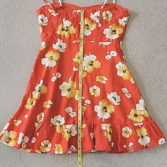 Speechless Fire Burnt Orange Floral Sleeveless  Linen Blend Spring Dress-Small - Picture 13 of 14